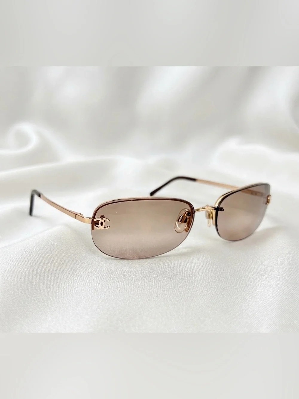 CHANEL Vintage Gold Brown Gradient Oval Sunglasses